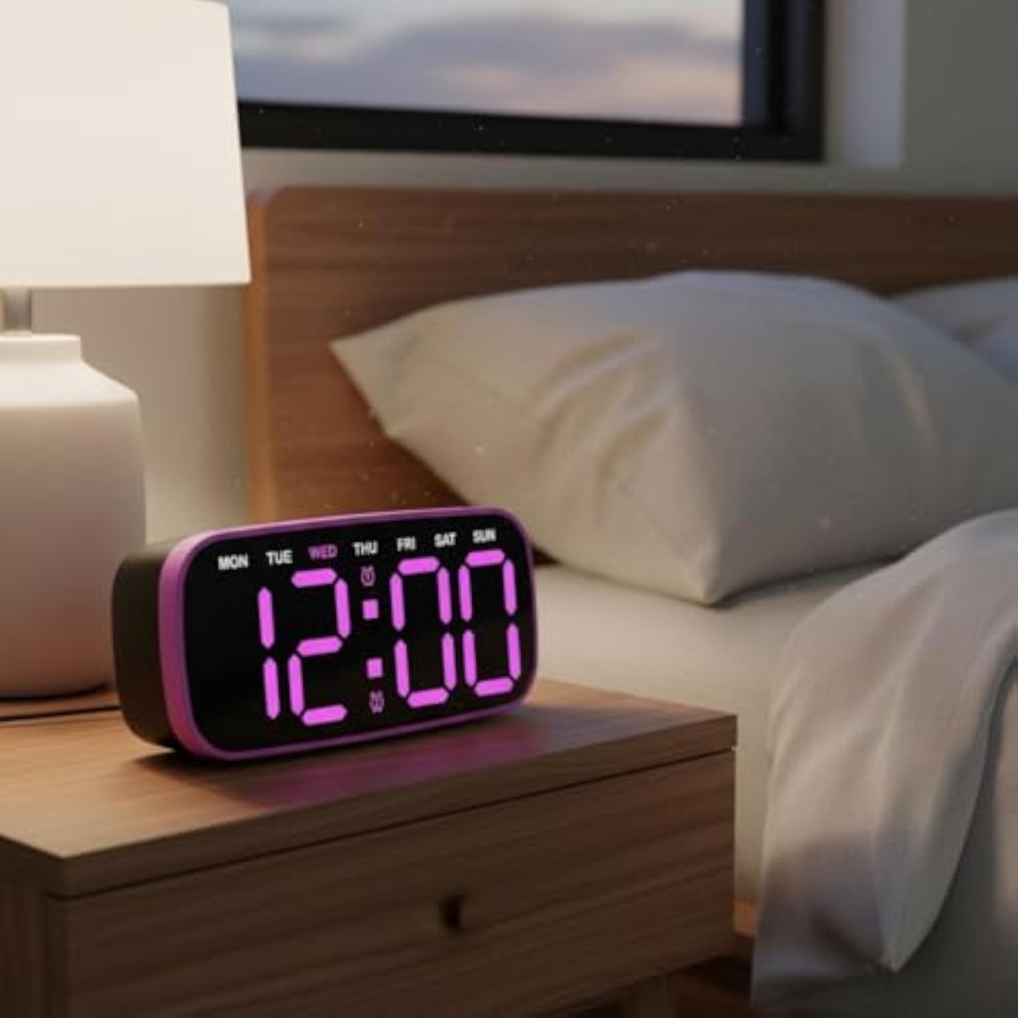 Wood Grain Desk Timepiece Large Display Digital