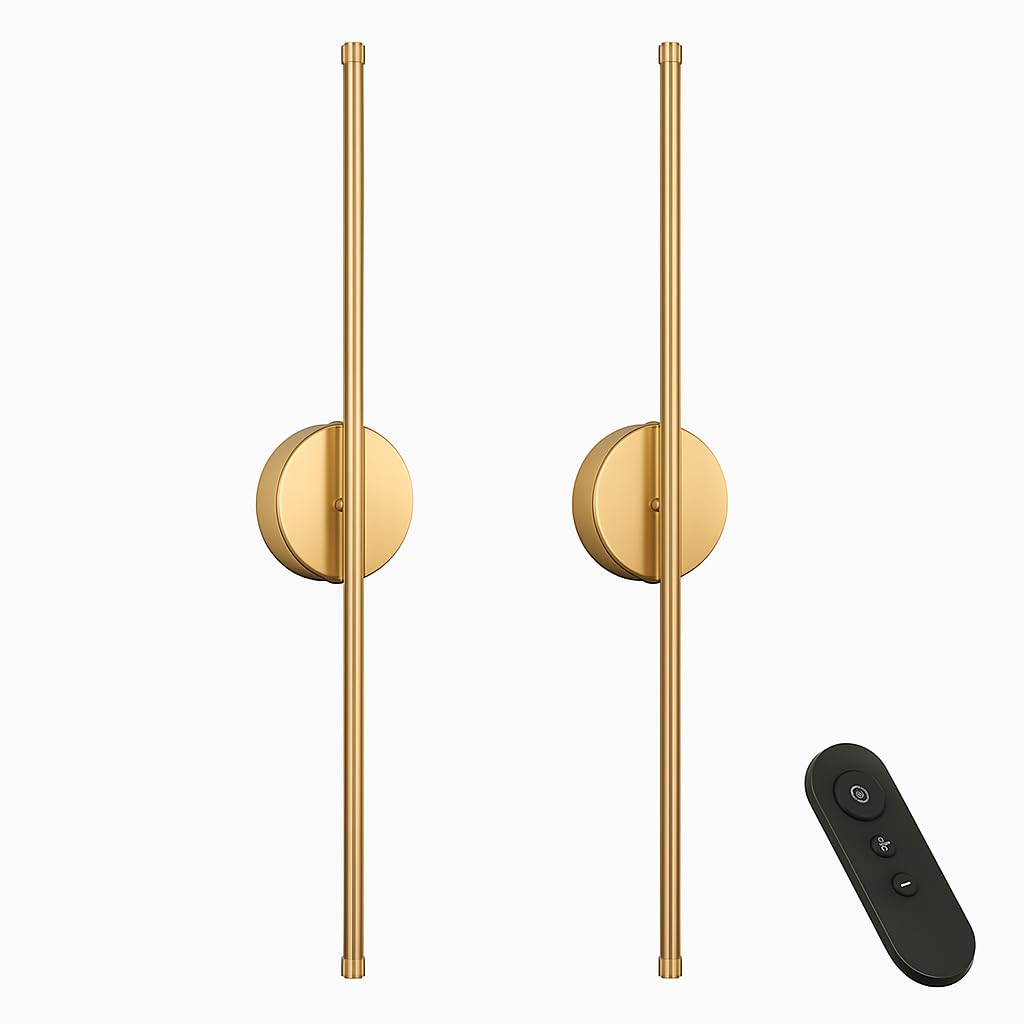 Battery Operated Wall Sconces Set of 2, Wireless Rechargeable with Remote, Cordless Dimmable Wall Lights, Peel & Stick, 360⁰ Rotatable LED for Bedroom