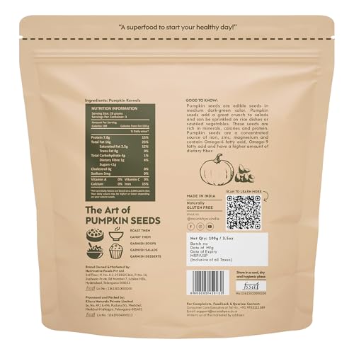 Image of Nourish You Raw Pumpkin Seeds 100 gm - High Protein, Fiber-Rich Superfood Snack | Gluten-Free, Keto-Friendly | Heart-Healthy, Omega-3 & Antioxidant-Rich Seeds for Weight Management | Natural Seeds