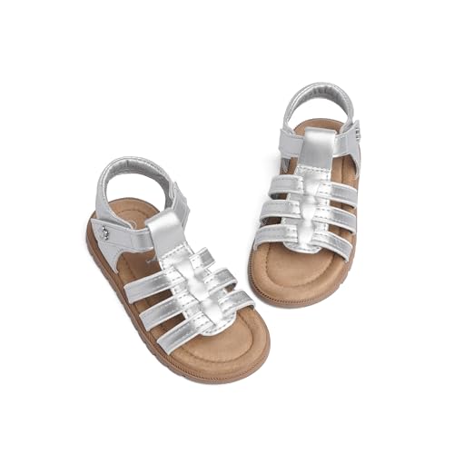 Image of QIY Toddler Girl Sandals Little Kids Summer Dress Shoes Open Toe Flats Princess Sandals for School Beach Party