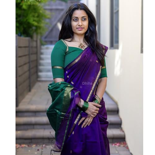 Image of Original Maheswari Cotton Silk Saree for Women | Kanjivaram Pure Silk Cotton Sari with Blouse | Zari Work | Tassels | Handloom Weave