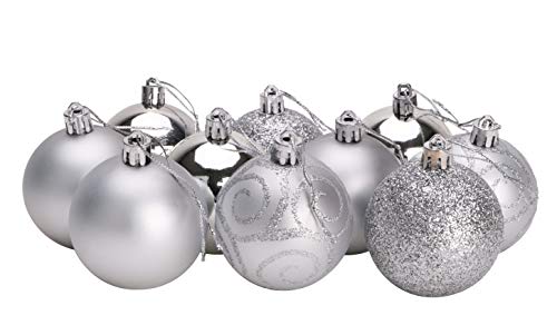 Christmas Concepts®- Pakket met 10-60 mm Kerstboomballen - Glanzende, Matte en Glitter Versierde Kerstballen (Zilver)