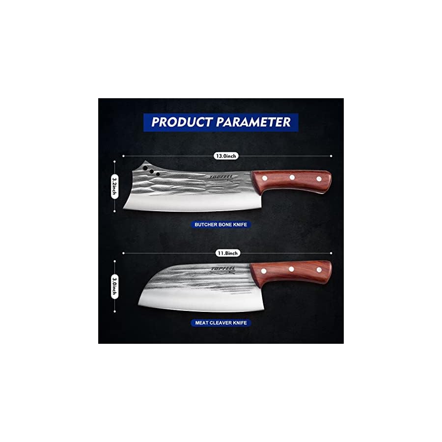 Topfeel-2-pcs-Meat-Cleaver-Heavy-Duty-Bone-Chopper-Knife-Set-Hand-Forged-German-High-Carbon-Stainless-Steel-Butcher-Knife-for-Home-Kitchen-Outdoor Topfeel 2PCS Meat Cleaver & Heavy Duty Bone Chopper Knife Set, Hand Forged German High Carbon Stainless Steel Butcher Knife for Home Kitchen & Outdoor