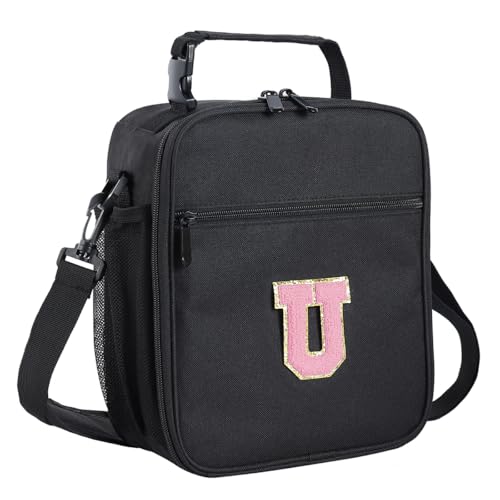 ELEFOCUS Initial Insulated Lunch Box For Womens/Mens Work，Personalized Monogrammed Lunch Bag With Adjustable Shoulder Strap For Teen Adult/Preppy，Birthday Gift