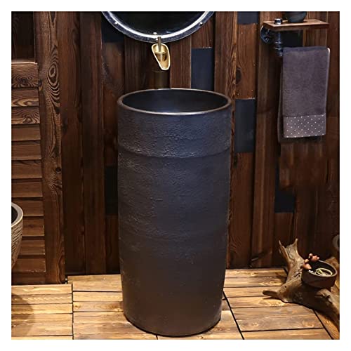 Vanity Unit with Basin,Bathroom Basin Sink with Full Pedestal, Pedestal Sink Handcrafted Ceramic wash Basin Pedestal washbasin Kaolin Clay Round Freestanding Sink with Drain & Fauc