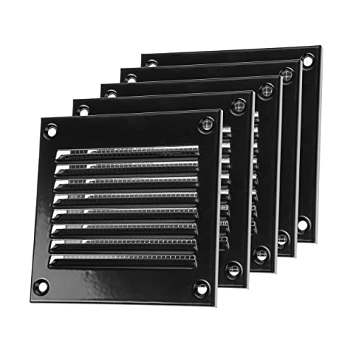 Vent Systems 4'' X 4'' Inch Pack Of 5 Black Air Vent Cover Metal Air Return Grill With Built In Pest Guard Screen Hvac Vent Cover For Home Improvement Vent Duct Cover 100X100 Mm #TOP16