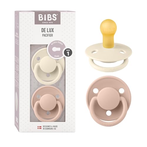 BIBS De Lux Schnuller 2er-Pack, BPA-frei, Kirschform Nippel. Naturkautschuk/Latex, Hergestellt in Dänemark. 0-6 Monate (2er Pack), Ivory/Blush