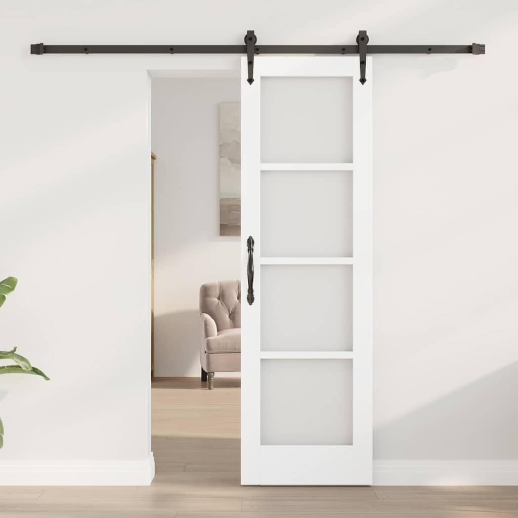 Drzwi przesuwne ORKDAL białe 61 x 198,5 cm, lite drewno sosnowe i szkło, z szyną przesuwną i rolkami, do wnętrz, ograniczenie korytarza, nowoczesne wzornictwo, cicha praca i trwała