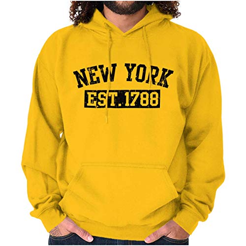 New York Classic Distressed Athletic Hoodie Sweatshirt Women Men Gold