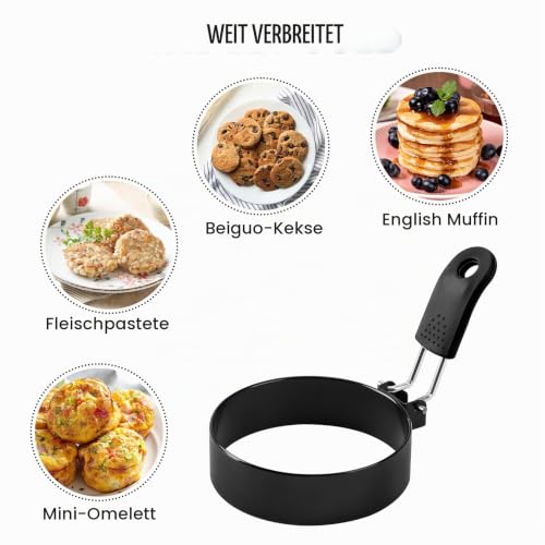 Foto von 2 Stück Spiegeleiform,Pancake Form,Spiegeleierformen für Die Pfanne,Spiegeleier Form,Eierformer,Edelstahl Eierform,Spiegelei Ringe,Egg Ring,zum Omelettform Hackbraten Frying Küchenutensil Runde (S2)