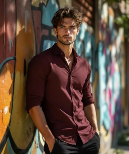 Image of Glowic Men's Plain Casual Shirt | Cotton Soft & Breathable Fabric | Full Sleeve Comfort Fit Stylish Solid Shirts for Office