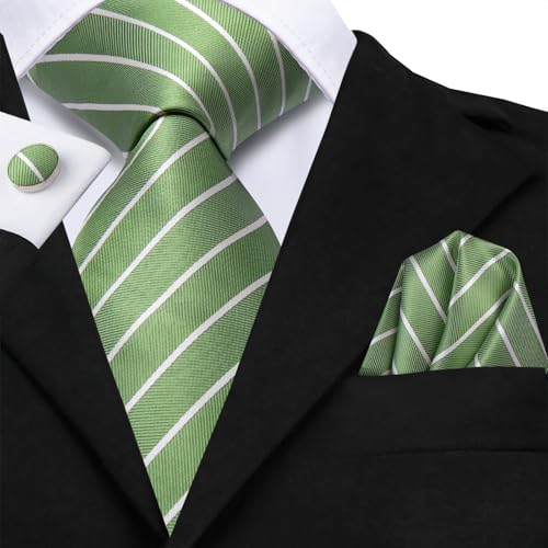 Image of Hi-Tie Paisley Floral Ties Set for Men Silk Mens Stripes Necktie Pocket Square Cufflinks Set Formal Business