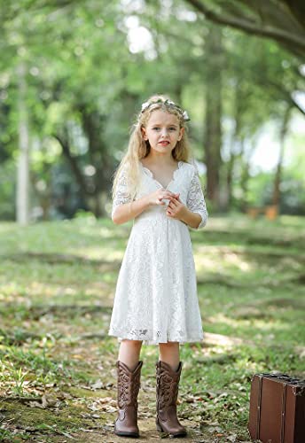 Bow Dream V Neck Vintage Lace Flower Girl Dress Country Daily Casual Party3