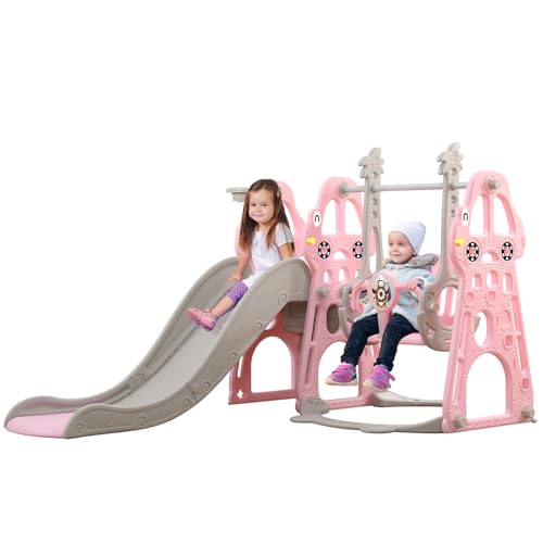 Ensemble de Toboggan et balançoire pour Tout-Petits, Ensemble de Jeu d'escalade pour bébé 4 en 1 avec balançoire, Toboggan grimpeur et Basket-Ball,...