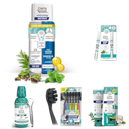 GuruNanda Whitening Bundle: Teeth Whitening Dual Barrel Mouthwash (20 Fl Oz), Whitening Pen (0.06 Fl Oz), Hydroxyapatite Toothpaste (4.2 Oz), Charcoal Toothbrush (6 Ct) & Oral Rinse (16 Oz) image 2