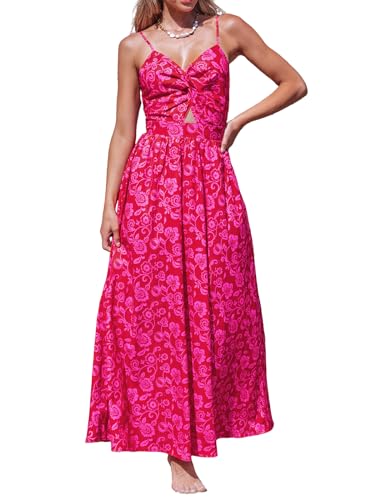 Image of CUPSHE Women's Maxi Dress Floral Print Twisted V Neck Sleeveless Long Dress Summer Casual Dress