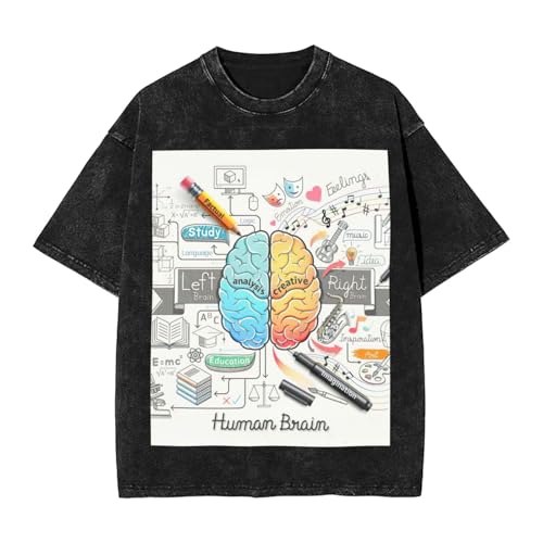T-shirt ample décontracté imprimé cerveau humain coton lourd été - 6