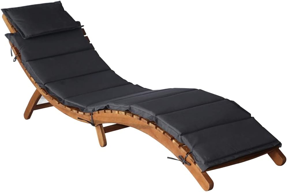 Wakects Tumbona de Jardín, Tumbona con Posición Reclinable de Madera Maciza de Acacia, Tumbona Ergonómica Tumbona de Relajación Resistente a la Intemperie Tumbona con Cojines Plegable 184 X 55 X 64