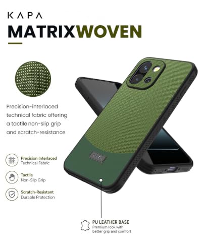 Image of Kapa MatrixWoven Grip Back Cover for OnePlus 13S | Woven Fabric & Leather Hybrid Camera Protection, Shockproof Slim Bumper Case (Olive Green)
