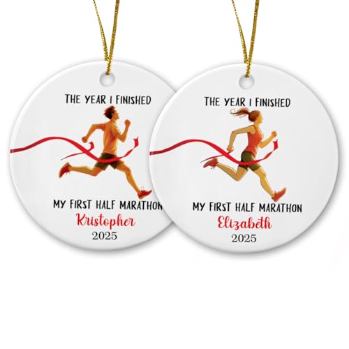 Personalized The Year I Finished My First Half Marathon Ceramic Ornament Xmas, Half Marathon Finisher Ornament Christmas 2025, Custom Name Running Lover Ornaments Gifts for Men Women, Runner Keepsake