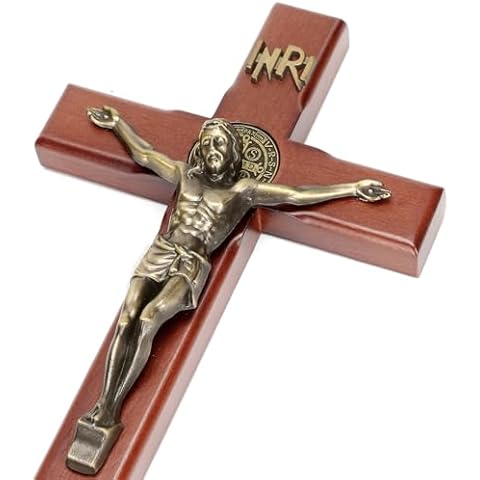 Pietism Crucifix Wall Cross Catholic, 10.7 Inch Wooden Jesus Christ Wall Crucifix with Stand for Home Decor Cover