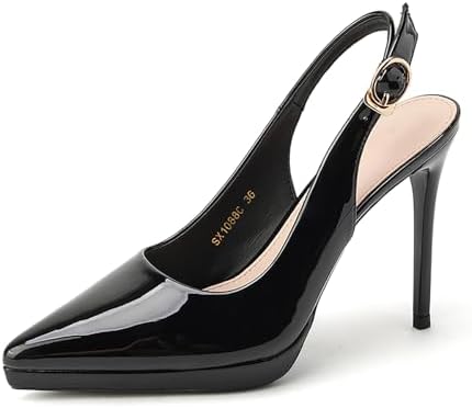 Women's Slingback High Heels Patent Leather Platform Closed Pointed Toe Stilettos Pumps Fashion Party Dress Shoes for Women