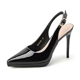 ZGHNP Women's Slingback High Heels Patent Leather Platform Closed Pointed Toe Stilettos Pumps Fashion Party Dress Shoes for Women (Black,8)