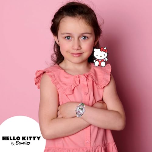 Sanrio Hello Kitty Kids LCD Watch – Pink Cityscape Strap, Metallic Case, Iridescent Bezel, Digital Display, Adorable Printed Dial, Adjustable Fit, Perfect for Girls – Fits Wrists 5.5” to 84