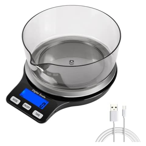NEXT-SHINE Kitchen Food Scale with Bowl, 5kg 11lb USB Rechargeable Digital Grams and Ounces 1g Precise Graduation and LCD Back-lit Display for Cooking Dieting Baking Weight Loss Cover