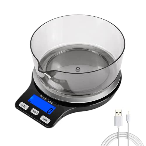 Next-Shine Kitchen Food Scale With Bowl, 5Kg 11Lb Usb Rechargeable Small Size Digital Grams And Ounces 0.1G Precise Graduation And Lcd Back-Lit Display For Cooking Dieting Baking Weight Loss #TOP3
