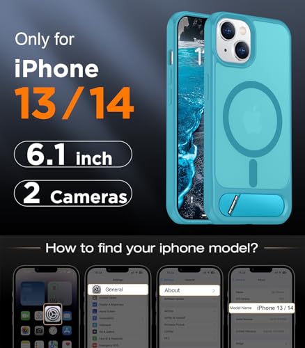 Image of Magnetic Compatible with iPhone 14 Case /iPhone 13 Case,[Built-in Invisible Kickstand][Compatible with MagSafe][Military Grade Shockproof] Slim Translucent Matte Phone Case for iPhone 14 /13 6.1 inch