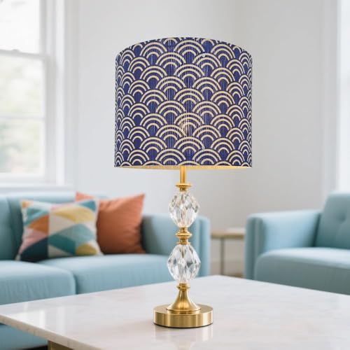 Image of Rustic lamp shade Art decorative Blue Wave Minimalist 11.8x9Inch | Classic Easy Matching,Unique bamboo material,Ideal for Table and Floor Lamps,Effortless Installation