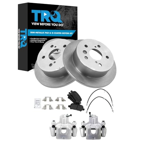 Image of TRQ Rear Brake Pad & Rotor Kit Semi-Metallic Premium G-Coated Compatible with 2005 Toyota Avalon
