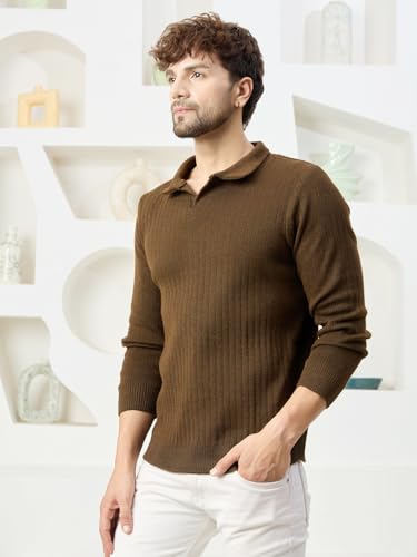 Image of Kvetoo Full Sleeve Winter Wear Woolen Collar Polo Sweater for Men