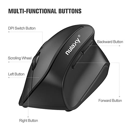 Nulaxy Ergonomic Mouse, 2.4G Wireless Vertical Mouse With 3 Adjustable Dpi(800/1200 /1600), Wireless Ergonomic Optical Mouse With 6 Buttons For Computer, Laptop, Pc, Ipad, Desktop, Macbook Black #TOP1
