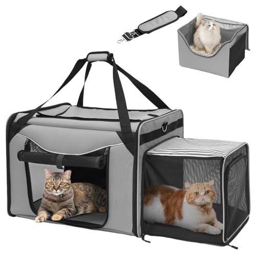 LitaiL Boîte de transport pliable pour chat avec bac à litière 60 x 42 x 57 cm Gris