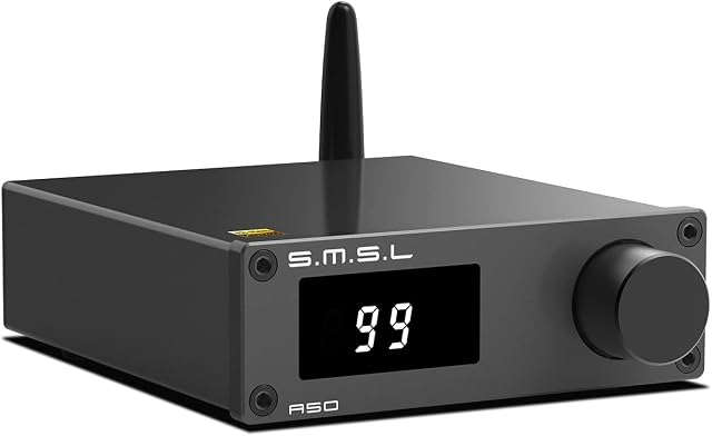 S.M.S.L Wzmacniacz cyfrowy Hi-Fi A50, 2 x moc wyjściowa 100 W, 2 x TPA3116, regulowany EQ, Bluetooth 5.0, interfejs RCA, aplikacja wieloscencyjna (z pilotem zdalnego sterowania) (czarny)