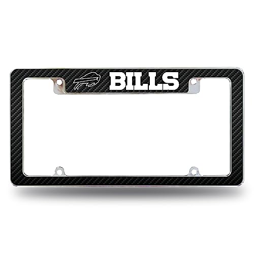 Rico Industries NFL Buffalo Bills Carbon Fiber 12 x 6 Chrome All Over Automotive License Plate Frame for Car/Truck/SUV
