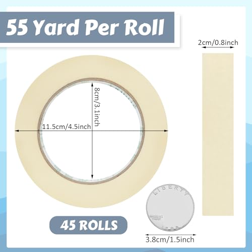 Image of Fainne 45 Rolls Masking Tape Bulk 0.8 Inch 55 Yards | General Purpose Tape for Classroom, Labeling, Crafts, Office, School Projects, Easy Tear & Clean Removal, Beige White