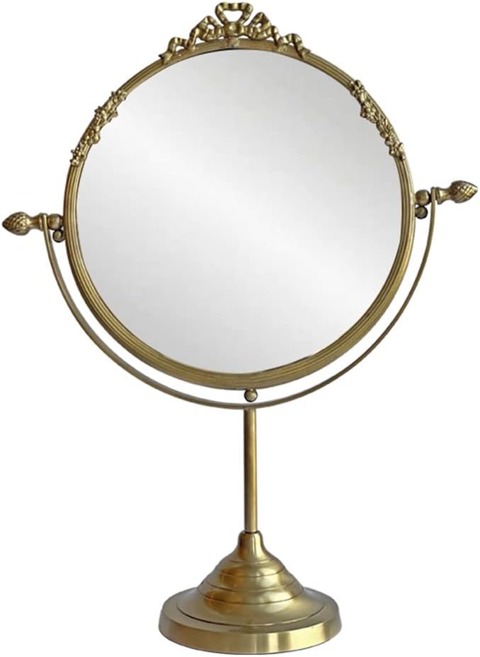 European Retro Brass Handle Mirrors Desktop Dressing Makeup Gift