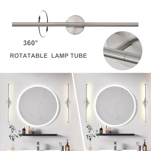 Image of Brushed Nickel Bathroom Light Fixtures Over Mirror 30 Inch, 20W 360 Rotatable Dimmable 4000K LED Vanity Light Bar, Modern Bathroom Vanity Lights Above Mirror