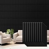 Qidejoy 33 Pcs 3D PVC Slat Wall Panels 12X12in Fluted Textured Paneling Modern Decorative Tiles Cuttable Paintable DIY Wall Art for Interior Decor, Bedroom, Ceiling, TV Background, Bathroom (Black)
