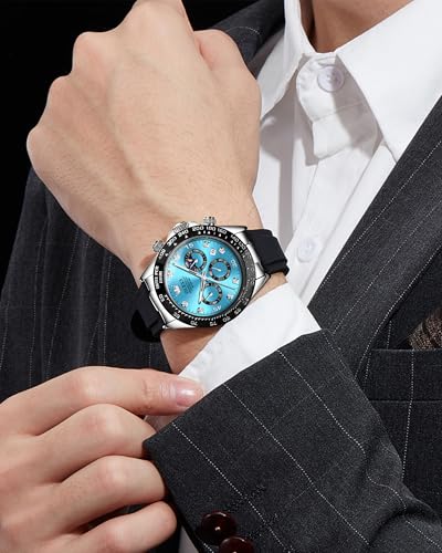Image of OLEVS Men Analog Quartz Waterproof Watches Multifunction Chronograph Diamond Moon Phase Luminous Silicone Band Wrist Watches