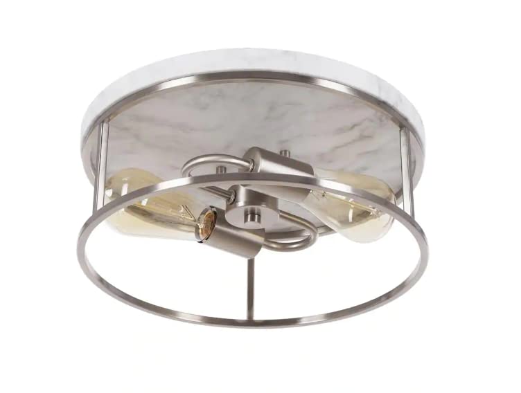Alsy 13 in. 2-Light Brushed Nickel with White Marbled Base Flush Mount