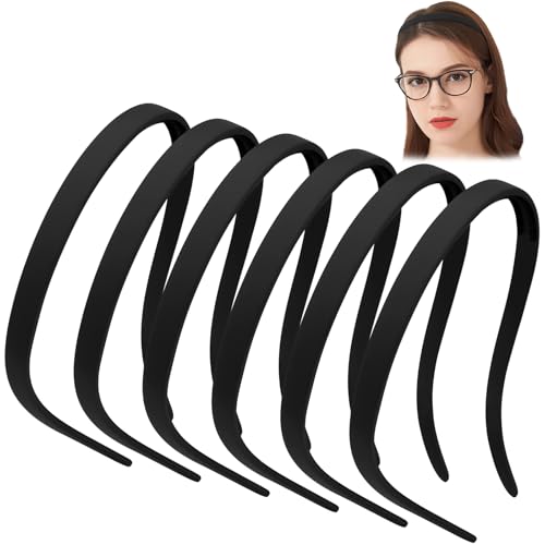 TOBATOBA Black Headbands for Glasses Wearers No Pressure No Headache Square Sunglasses Headband for Women Comfortable Plastic Hairbands with teeth, Womens Headbands Non Slip 6Pcs