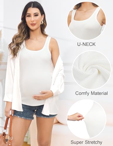 PACBREEZE Women's Maternity Tank Top U-Neck Sleeveless Pregnancy Basic Clothes Vest, S-XL3