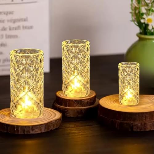 Image of VERVENIX 3 Pcs Set Diamond Flameless and Smokeless Decorative LED Tea Light Candles, Transparent Acrylic Lights for Festive Diwali Decoration (Combo Set: 9 cm, 7 cm, 5 cm, Warm White)