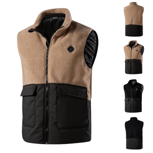 GOSEAGOTOFUN Heated Vest for Men Stand Collar Zip Up Sleeveless Jacket Soft Warm Fleece Vest Lightweight Outdoor Casual Coat Khaki Medium - image 1