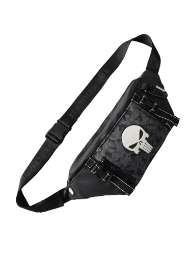 Image of The Souled Store Marvel Punisher Utility Gear Fanny Pack Crossbody Sling Bag 4L Spacious Durable PU with Adjustable Strap Travel Daily Use Waist Bag for Men and Women