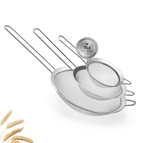 3 Fine Mesh Strainers Set with Handle for Kitchen - Sizes 7